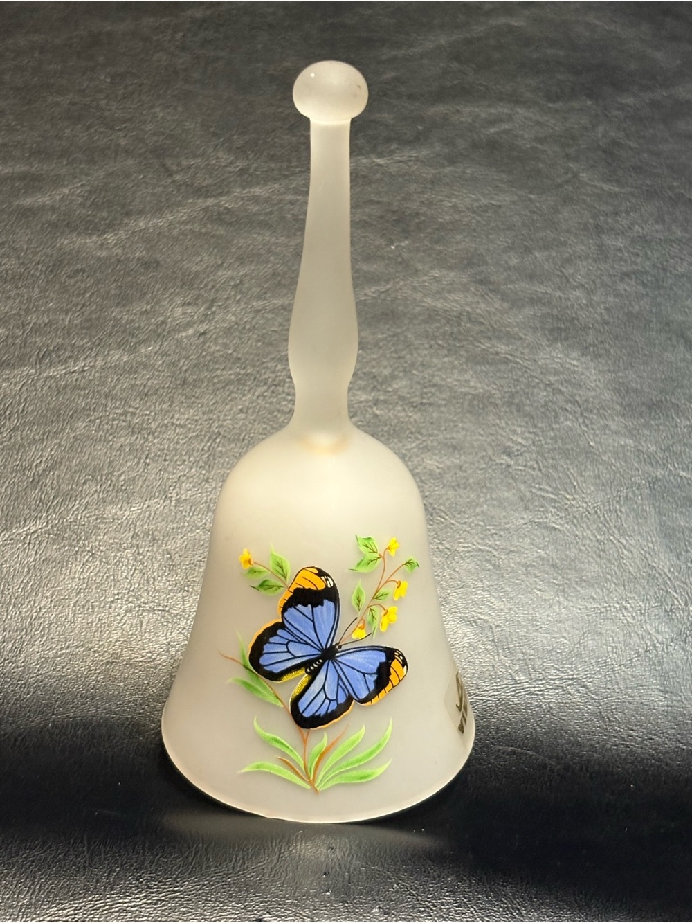 Viking Frosted White Decorative Bell with Blue Butterfly Accent approx 6”